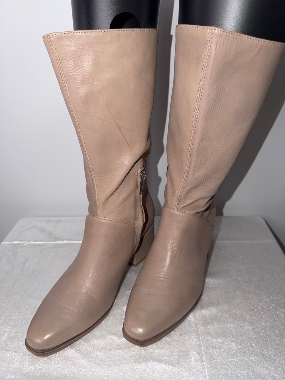 Women's Knee-High Leather Boots in Neutral Beige